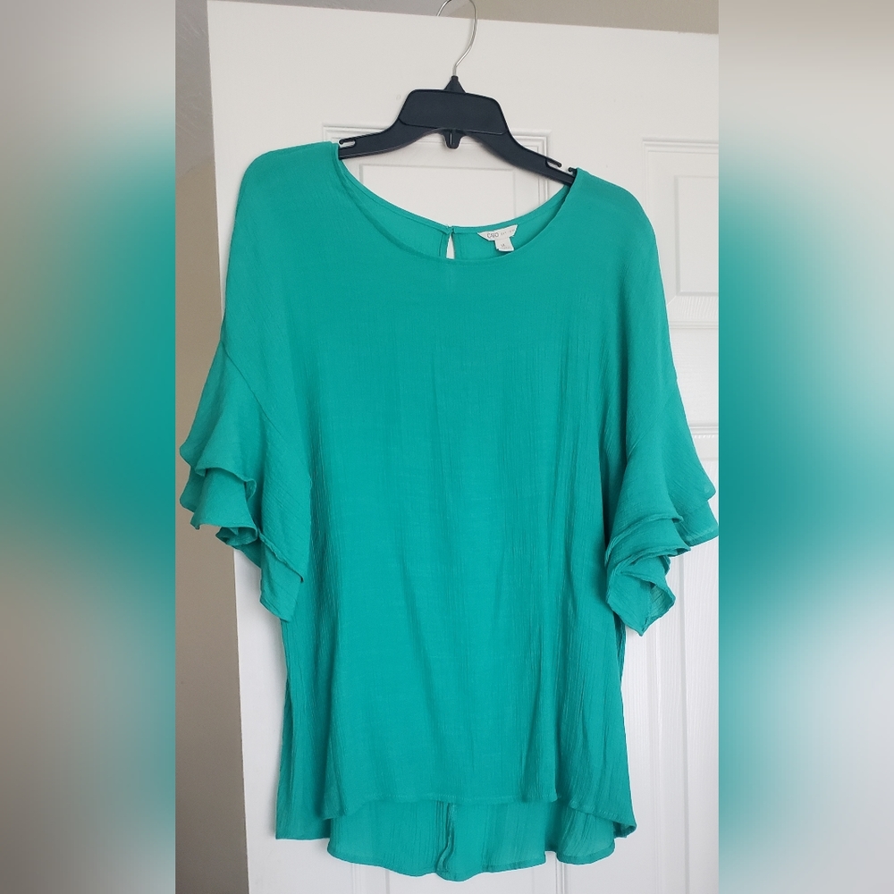 Cato Teal Ruffle Top Blouse XL